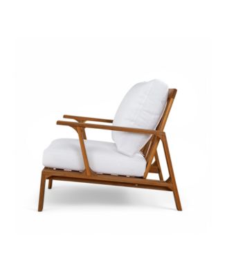 Patio Accent Chair 27.6" Wood Chair Outdoor Lounge Chair for Patios, Gardens, Beige Cushion