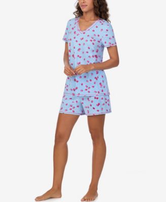 Women's Short-Sleeve V-Neck Top and Boxer Jersey, 2-Piece Pajama Set