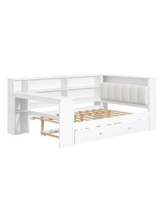 Wood Full Platform Bed with Storage, Trundle, Charging, LED