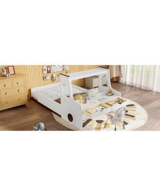 Car-Shape Floor Bed with Storage, Window & Desk, Twin Size