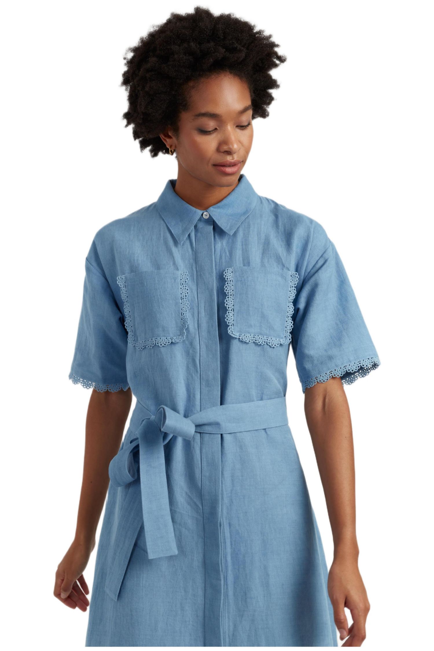 Women's Chinti and Parker Linen-Blend Scallop Shirt Dress