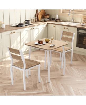 3 Piece Dining Table Set for 2, Small Kitchen Table Set with 2 Upholstered Chairs and Metal Frame & Wood Tabletop