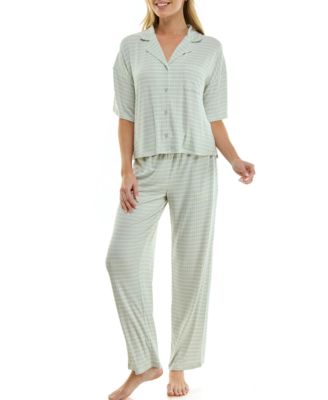 Women's Button-Up Top and Pull-On Pajama Pants, 2-Piece Set