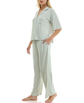 Women's Button-Up Top and Pull-On Pajama Pants, 2-Piece Set