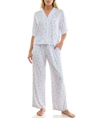 Women's Button-Up Top and Pull-On Pajama Pants, 2-Piece Set