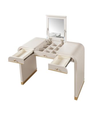 Classic Wood Vanity Desk with Flip Mirror & 2 Drawers, Champagne