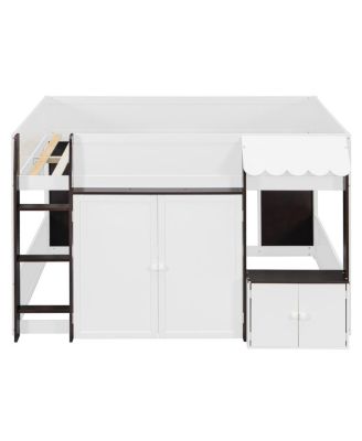 Full Loft House Bed with Playhouse & Storage, Modern Wood Cabin Bed for Kids/Teens