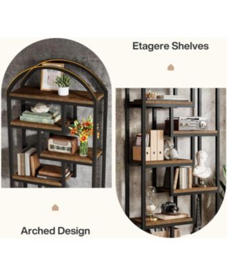 71" Tall Arched Bookshelf Set of 2, Industrial Etagere Bookcase with Open Display Shelves, Floor Stand Storage Organizer Shelving