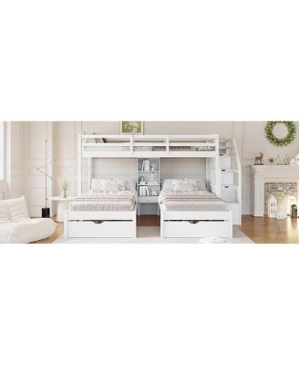 Streamdale Twin/Twin/Twin Triple Bunk Bed w/ Drawers, Stairs, Shelves
