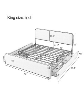 Streamdale Gold Modern Metal Bed Frame w/ Curved Upholstered Headboard, King