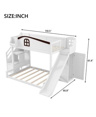 Streamdale Twin over Full Bunk Bed w/Storage Stairs, Shelf, Slide, Wardrobe