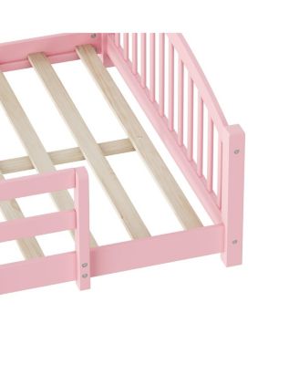 Streamdale Montessori Floor Bed with Slats & Guardrails, Solid Wood