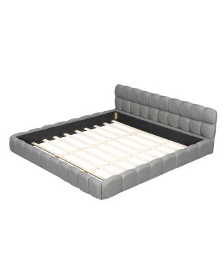 Streamdale King Size Gray Upholstered Platform Bed with Solid Frame