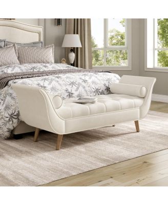 Upholstered Velvet Bench with 2 Pillows and Rolled Arms