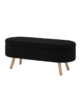 Luxury Oval Boucle Storage Ottoman Bench with Wood Legs