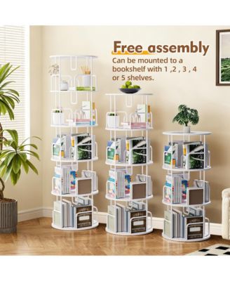 360° Rotating Bookshelf Tower, 5-Tier Round Vertical Storage Display Rack, Narrow Tall Bookcase for Living Room and Home Office