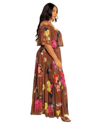 Plus Size Ombre Off Shoulder Pleated Maxi Dress