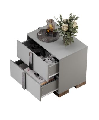 Modern End Table with Drawers and Metal Foot