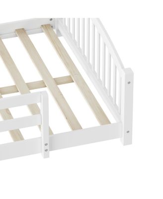Montessori Floor Bed with Slats & Guardrails, Solid Wood, Easy Assemble