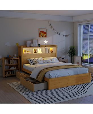 Full Size Storage Bed with LED Headboard and Drawers