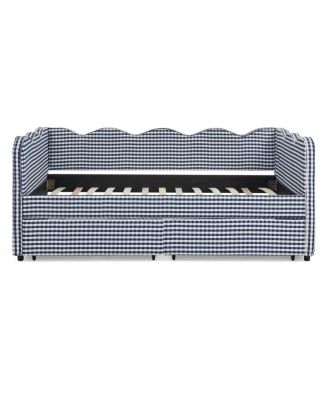 Twin Size Gingham Daybed w/ 2 Drawers, USB Port & Wave Shape