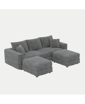 82.7" Plush Corduroy 3-Seat Sofa, Modern Comfy Upholstered Cloud Couch