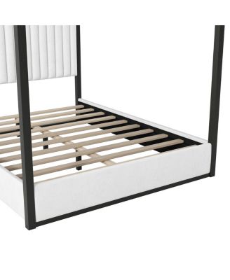 Queen Size Upholstery Canopy Platform Bed with Headboard and Metal Frame