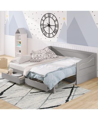 Wooden Daybed with Trundle & Storage Drawers, Extendable Sofa Bed