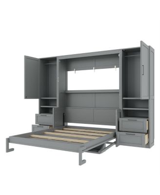 Queen Size Murphy Bed with Closet, Drawers, Shelves