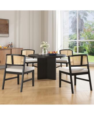 Set of 2 Rattan Dining Chairs, Fabric Upholstered Kitchen Side Chair