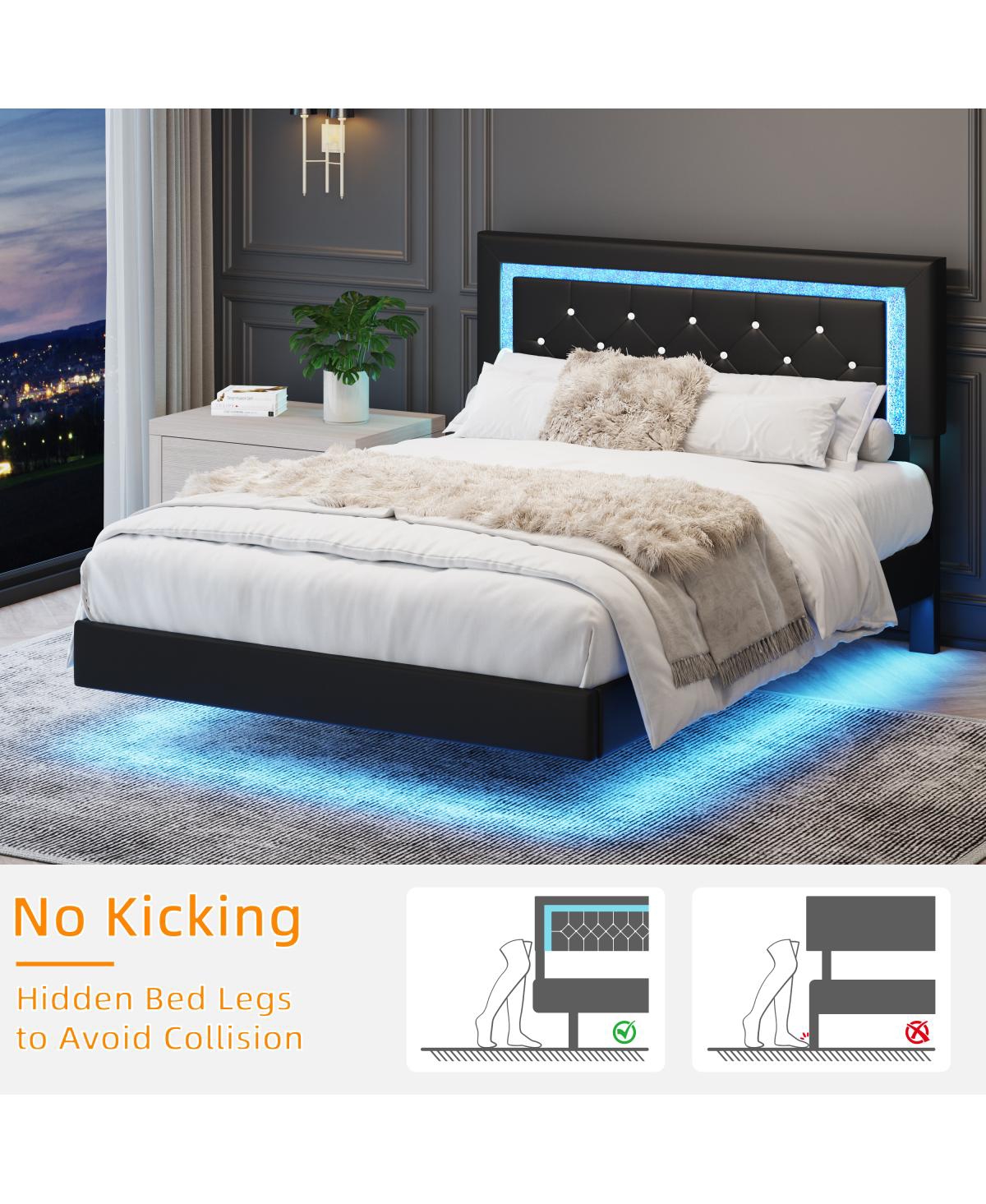 Streamdale Furniture Bed Frame with Headboard, Led Lights, Upholstered Platform Bed