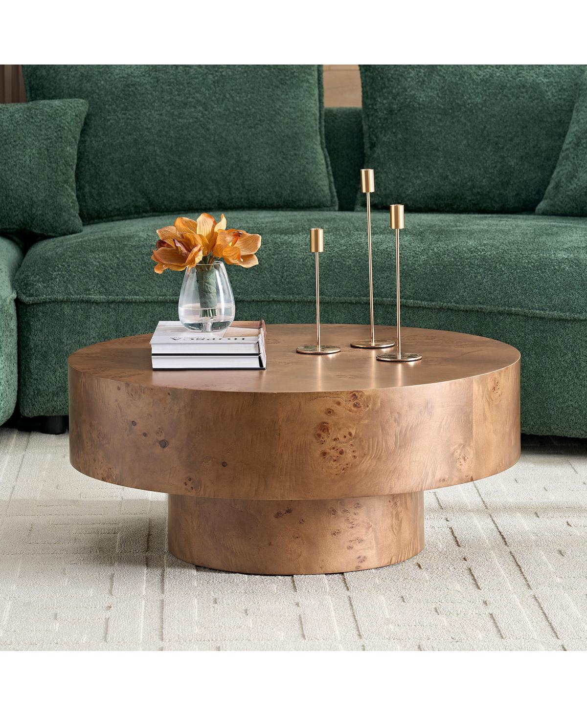 Streamdale Furniture Burl Wood Veneer Coffee Table with Sturdy Pedestal