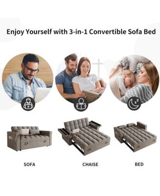  65-inch 3-in-1 foldable sofa bed with table, storage armrests