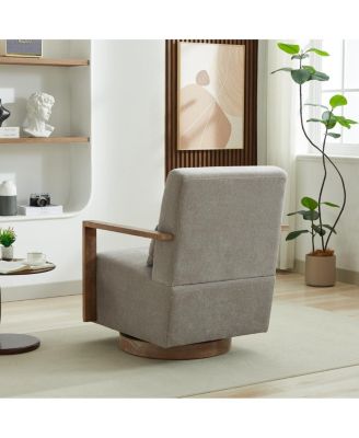 Swivel Upholstered Accent Chair with Solid Wood Armrests