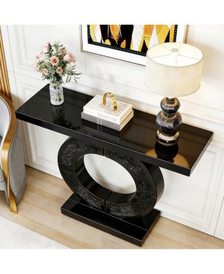Mirrored O-Shaped Console Table with Crystal Accents