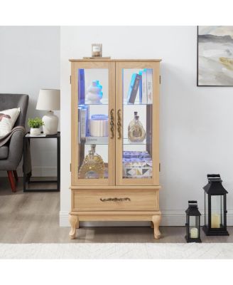 Lighted Curio Cabinet with Adjustable Shelves, 2 Doors, 1 Drawer