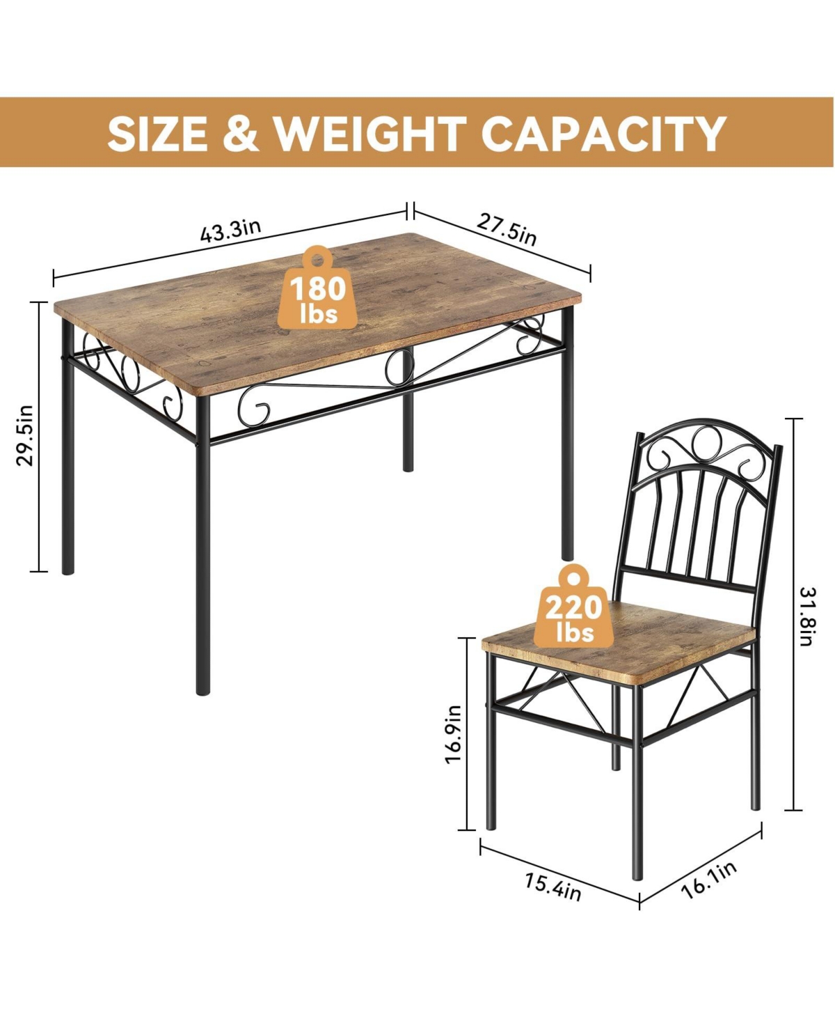 gaomon Dining Table Set of 4, Retro Industrial Dining Table & Chairs, Wood Table Chairs Set for Small Space