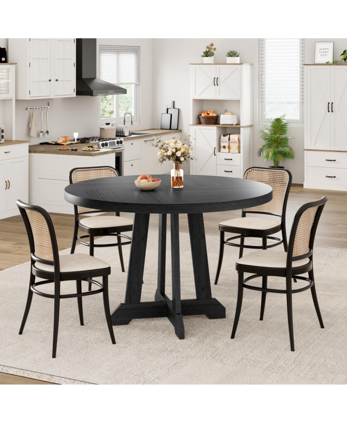gaomon Round Dining Table for 4, 47 Inch Wooden Circle Dinner with Sturty Legs, 4 Parts of Tabletop, Kitchen Tables