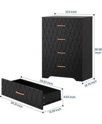 Tall 4 Drawer Wooden Dresser with Metal Handles, Storage Cabinet for Bedroom, Hallway