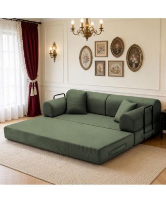 Convertible Sleeper Sofa Bed with Pillow, Corduroy Folding Mattress Couch