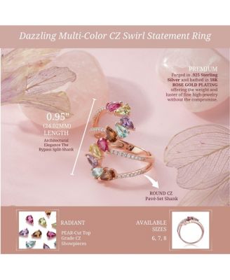 Radiant 18K Rose Gold Plated Multi-Color CZ Swirl Bypass Ring