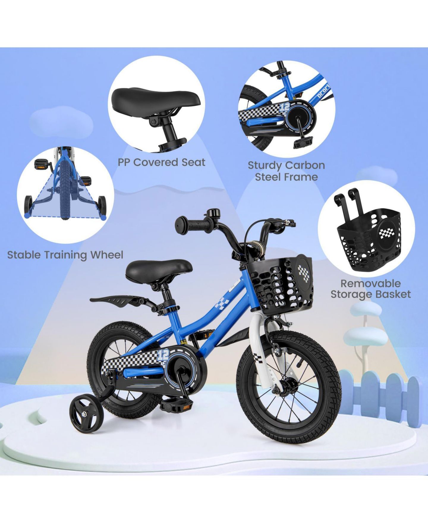 Детская игрушка Mecale Kids Bike 12" with Dual Braking System and Removable Training Wheels Bicycle, Ages 3-4, цвет: Синий — фото 8
