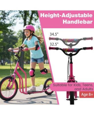 Youth Scooter with Adjustable Handlebar and 16/14-Inch Inflatable Wheels