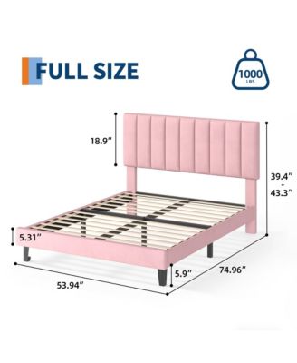 Bed Frame and Velvet Upholstered Headboard with Adjustable Vertical Channel Tufted Headboard