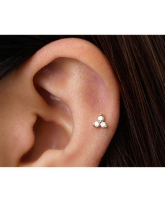 Solid 14k Gold 18G Cubic Zirconia Trinity 3-Stone Cartilage Labret Flat-back Piercing