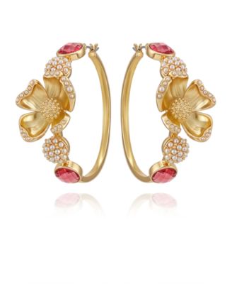 Glass Stone Floral Hoop Earrings