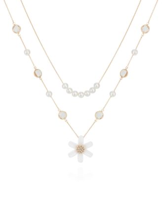 Imitation Pearl and Flower Layered Necklace