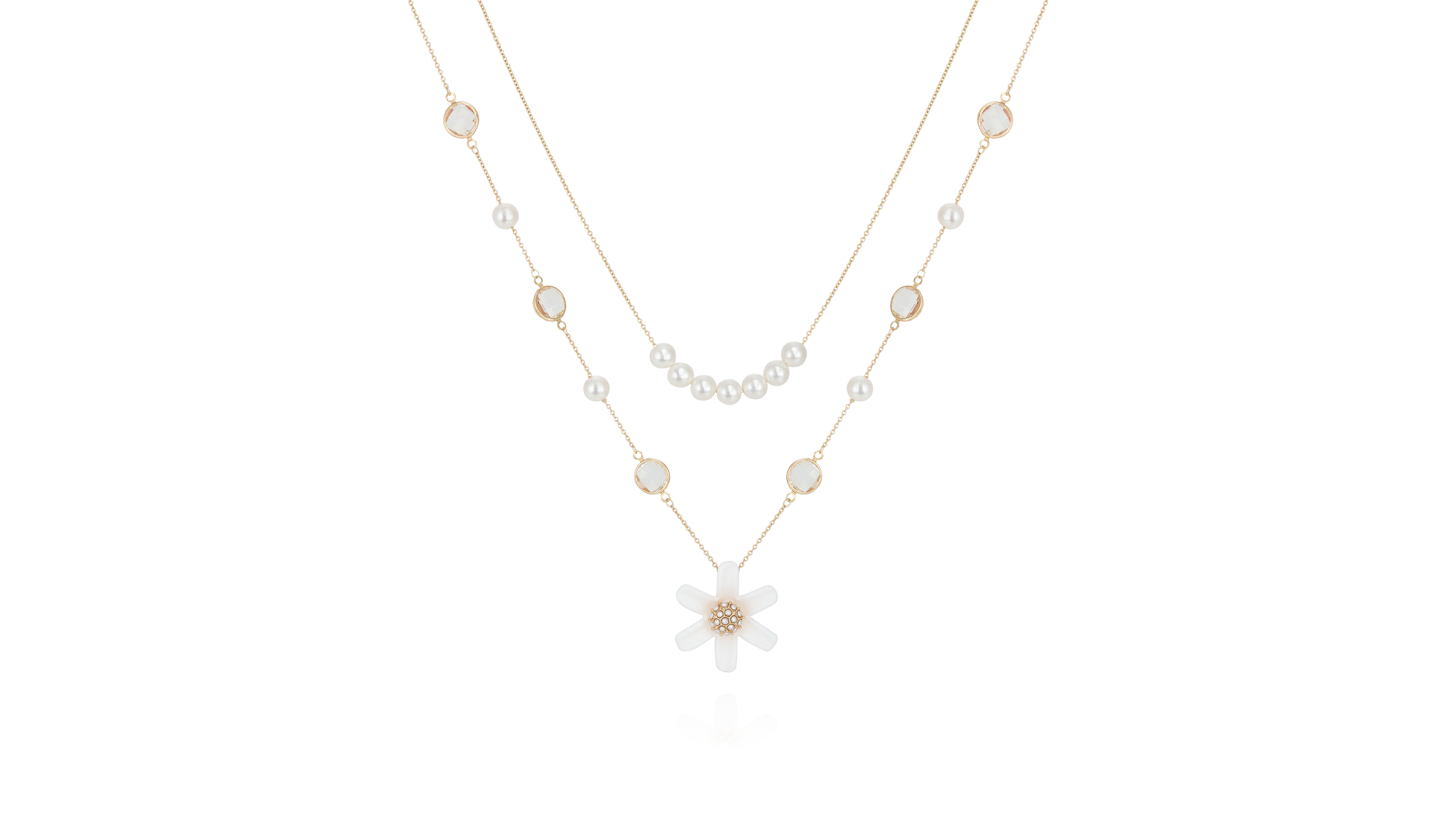 Guess Imitation Pearl and Flower Layered Necklace