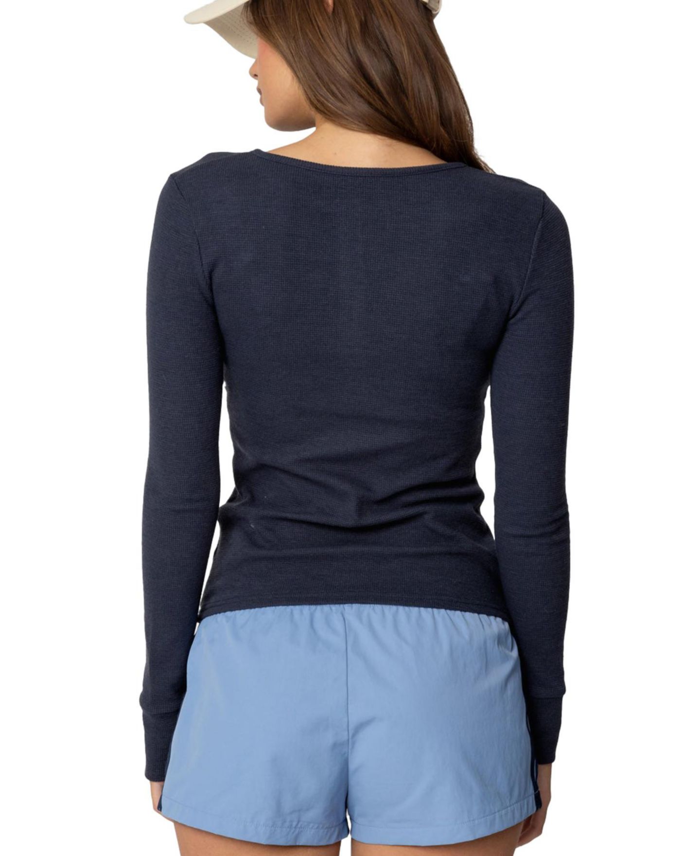 Женская футболка Edikted Helaine Waffle Henley T, цвет: Тёмный синий — фото 2