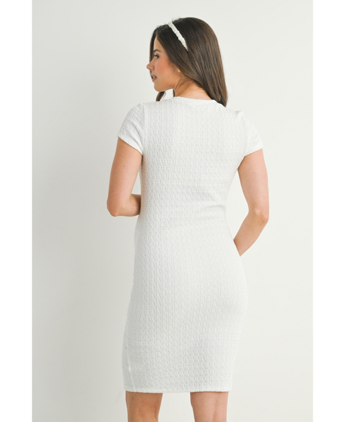 Hello Miz Maternity Crewneck Short-Sleeve Textured Bodycon Dress